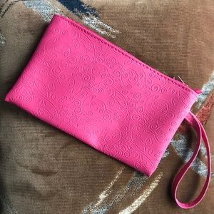 Pink patterned faux leather makeup bag. Never used